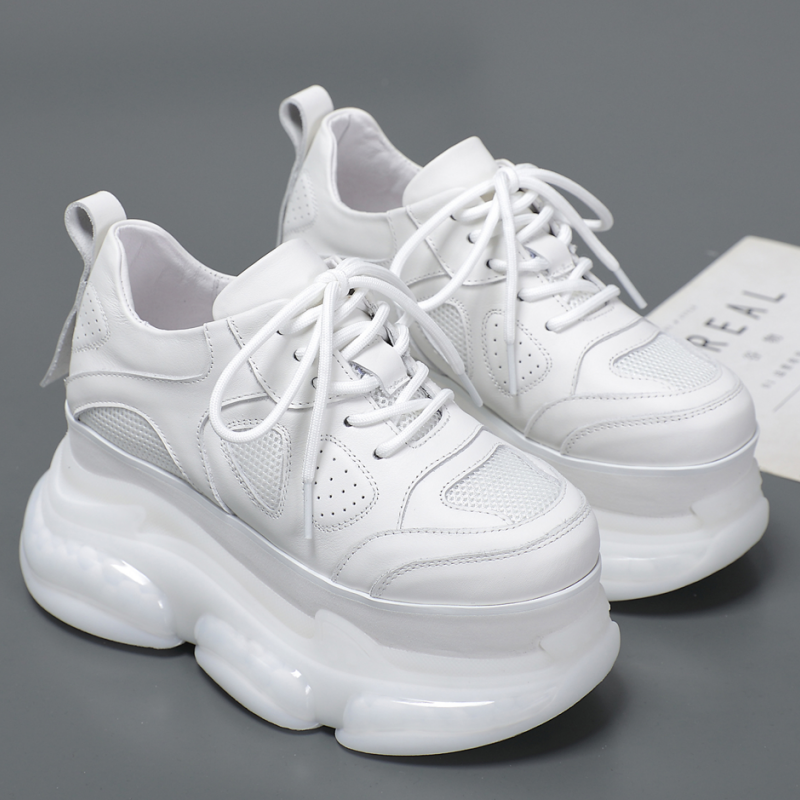 欧货真皮厚底小白鞋女2025春夏季新款松糕老爹鞋增高9厘米休闲鞋