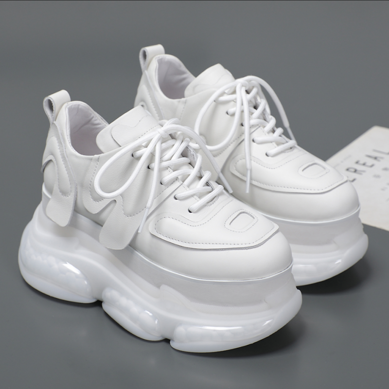 欧洲站2024春季新款真皮厚底松糕鞋增高9cm小个子欧货小白鞋女款