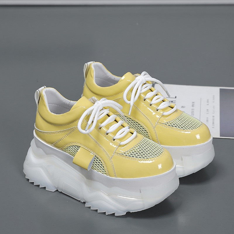 2025夏季新款老爹鞋女网面透气黄色漆皮休闲鞋内增高厚底松糕鞋潮,女鞋,老爹鞋,淘宝优惠券,粉丝福利购,淘宝优惠卷