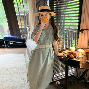 现货25年新款主推气质衬衫连衣裙送腰带1058-P115K168,女装连衣裙,杭阁服饰