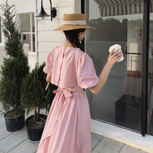 粉色设计感后背露腰连衣裙女2025春季新款法式独特漂亮气质茶歇裙图片