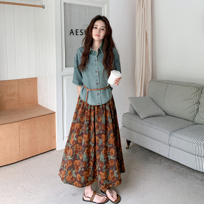 现货2026新款牛仔上衣+碎花半裙8655p155K218