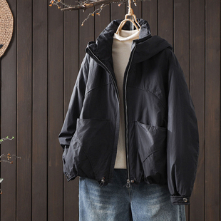 冬季 口撞色设计感轻薄棉衣夹棉外套菱格保暖棉服 宽松连帽棉袄女袖