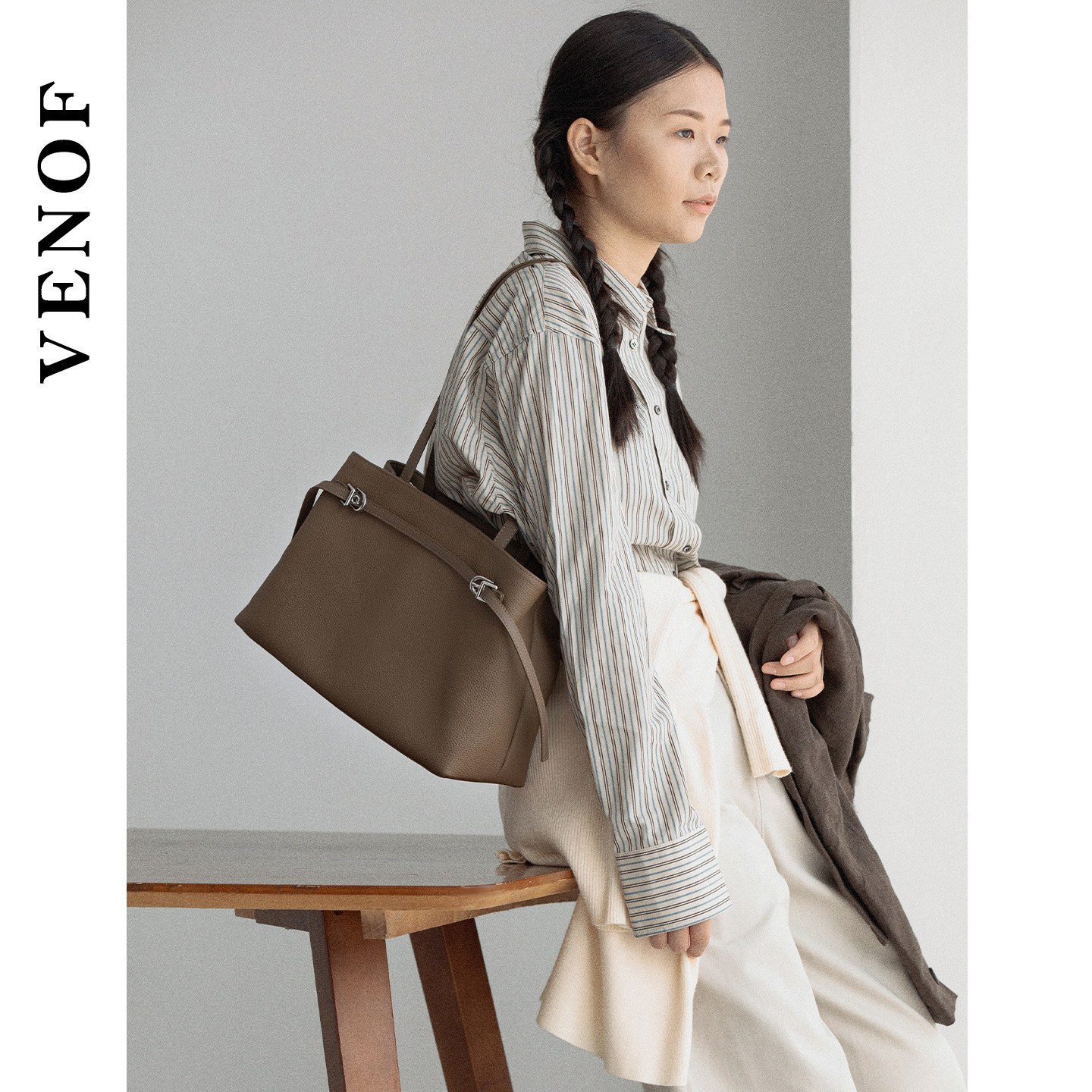 维洛芬真牛皮大容量托特包