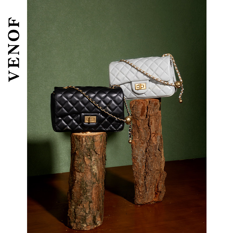 维洛芬菱格链条包2026新款真牛皮小众斜挎夏天轻奢小香风单肩包女