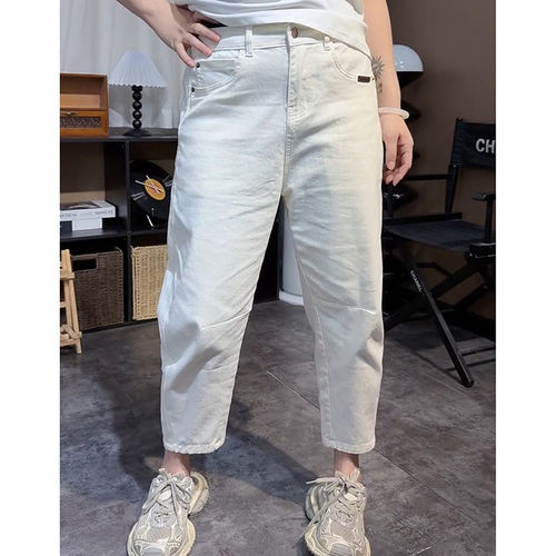 九分时尚白色百搭牛仔哈伦裤