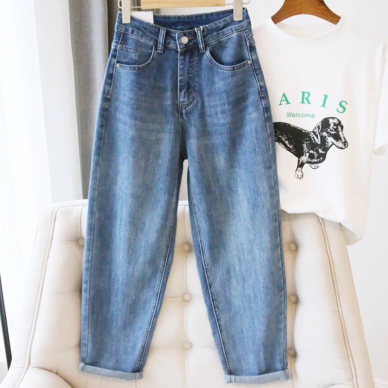 哈伦牛仔裤女九分大码春季新款