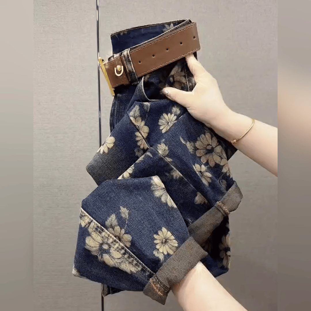 春季新款扎染提花显瘦九分牛仔裤