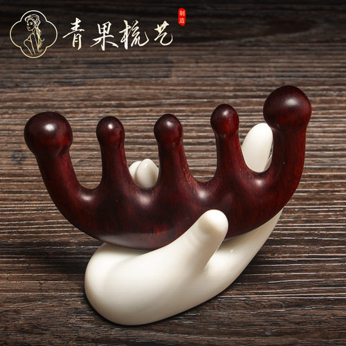 小叶紫檀按摩梳子绿檀头部经络五齿圆头宽齿梳乳腺疏通淋巴刮痧 - 封面