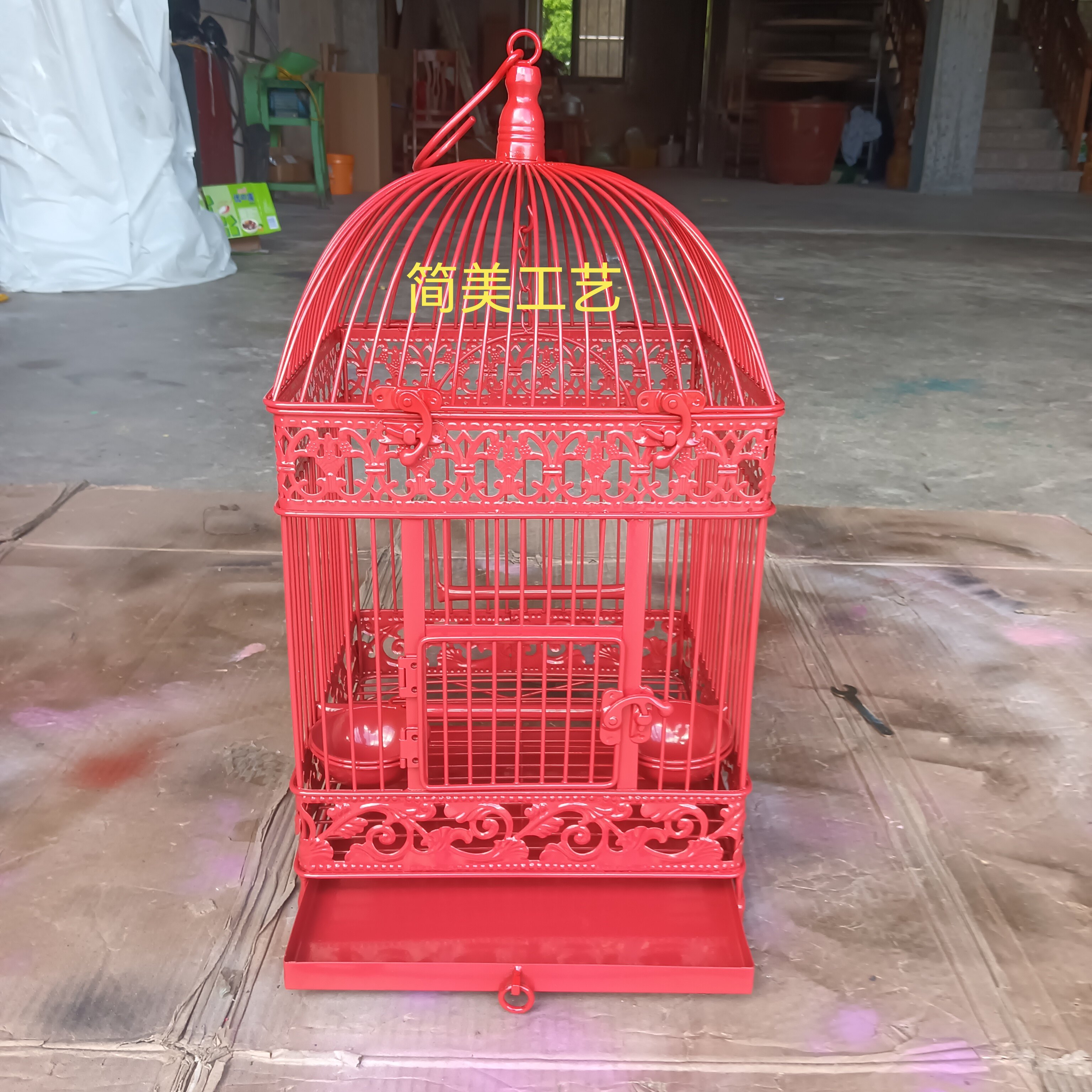 铁艺复古红色婚庆鸡笼子鹦鹉鸟笼子大号八哥黄雀玄凤牡丹鸽子养殖