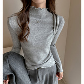 仿羊绒木耳半高领秋冬长袖 打底衫 女内搭正肩t恤高级感可外穿上衣