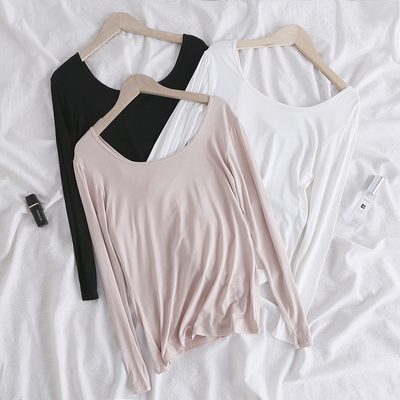 薄大U领莫代尔女韩版长袖修身