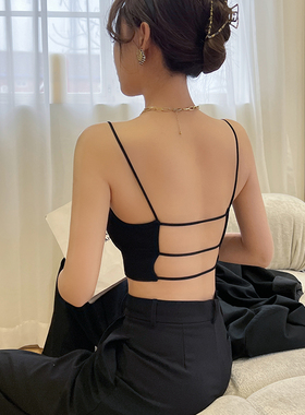 黑色小吊带背心女内搭夏带胸垫抹胸上衣打底外穿辣妹穿搭美背内衣