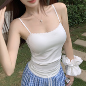 纯欲小花边蕾丝可调节美背吊带背心女带胸垫内搭外穿修身 辣妹上衣