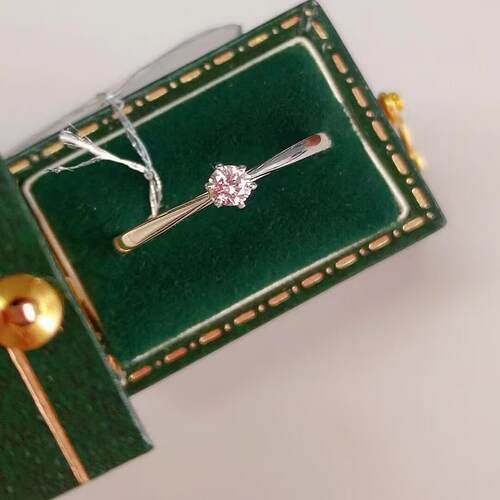 18K白金镶女款0.1克拉天然南非高品质钻石单钻戒指真金真钻送证书