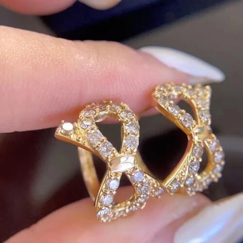 18K金女镶嵌1克拉天然南非高品质钻石蝴蝶耳环耳饰真金真钻送证书