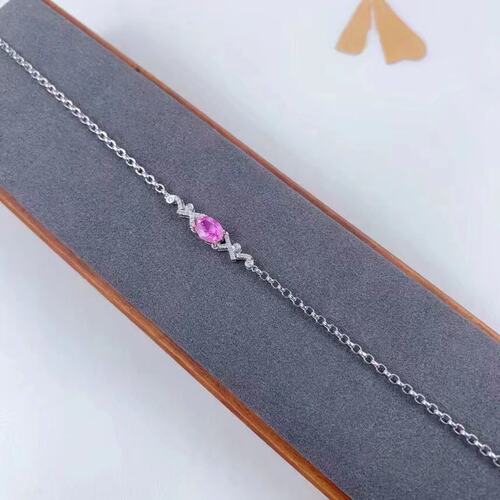 18K金女镶南非高品质钻石 1.05克拉天然帕帕拉恰蓝宝石手链送证书