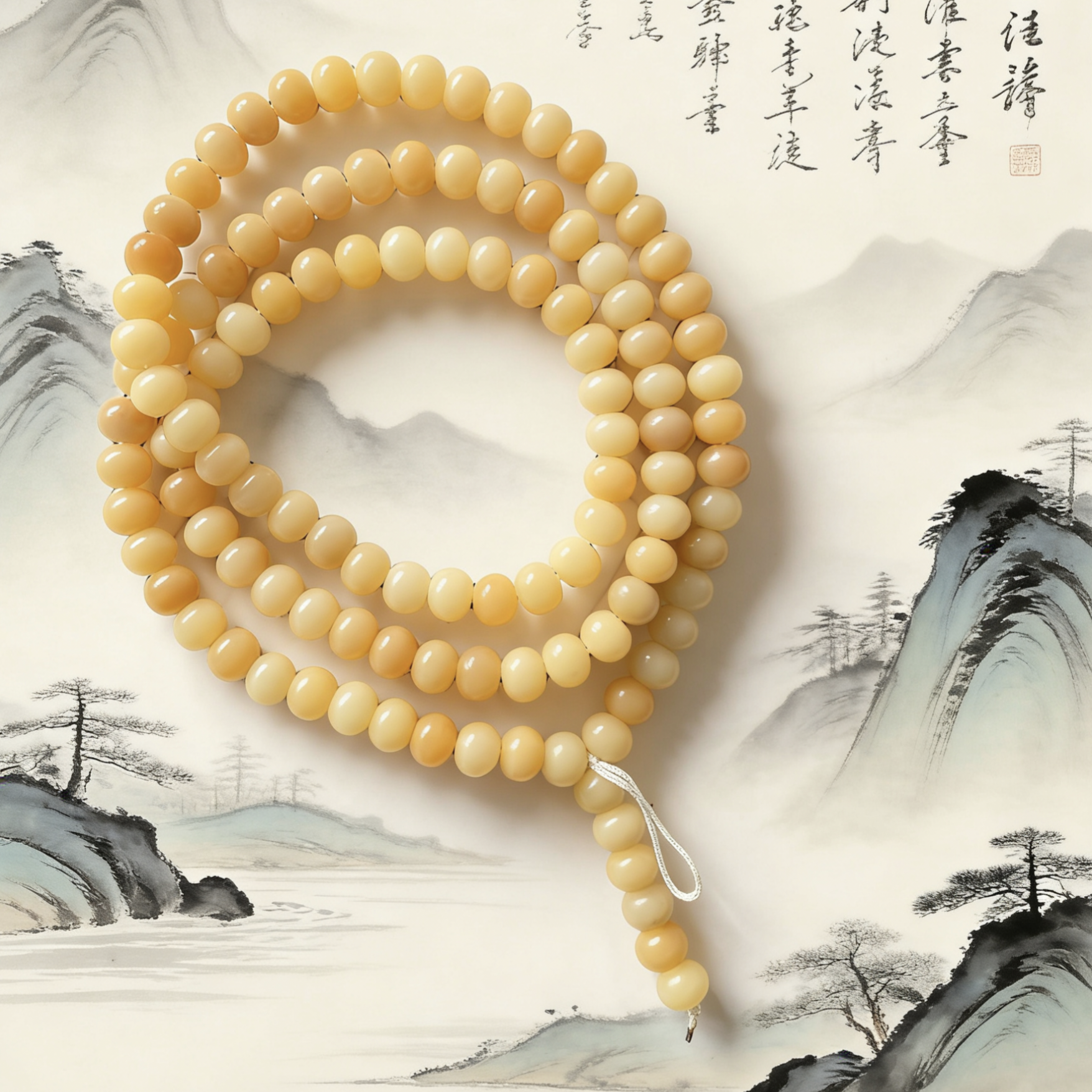 天然黄菩提根手串原色盘玩苹果圆念珠项链文玩diy饰品