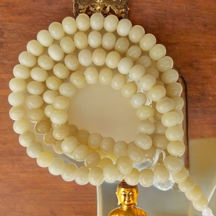 天然奶黄色菩提根108颗念珠手串苹果圆文玩原生态diy饰品配件
