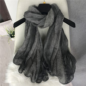 秋冬季 真丝毛线拼接扎染纯色亚麻丝巾披肩两用 新棉麻围巾女加长款