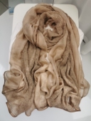 围巾冬季 披肩熏染边丝巾 女百搭高级感驼色真丝羊绒毛线拼接长款