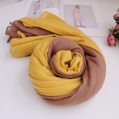 双色棉麻亚麻拼接围巾女两色秋文艺森系撞色韩版 超大长款 披肩旅游