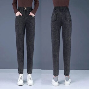 高腰百搭宽松哈伦裤 2025秋季 女显瘦小脚老爹裤 松紧腰牛仔裤 子 新款