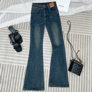 复古蓝百搭显瘦微喇牛仔裤女2025年春秋新款高腰修身弹力加绒裤子