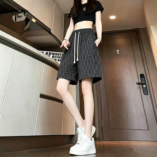 冰丝五分裤女夏季薄显瘦直筒扎染休闲裤百搭潮流宽松时尚运动短裤