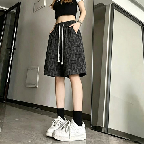 冰丝五分裤女小个子夏季薄款宽松直筒休闲裤扎染时尚潮流运动短裤