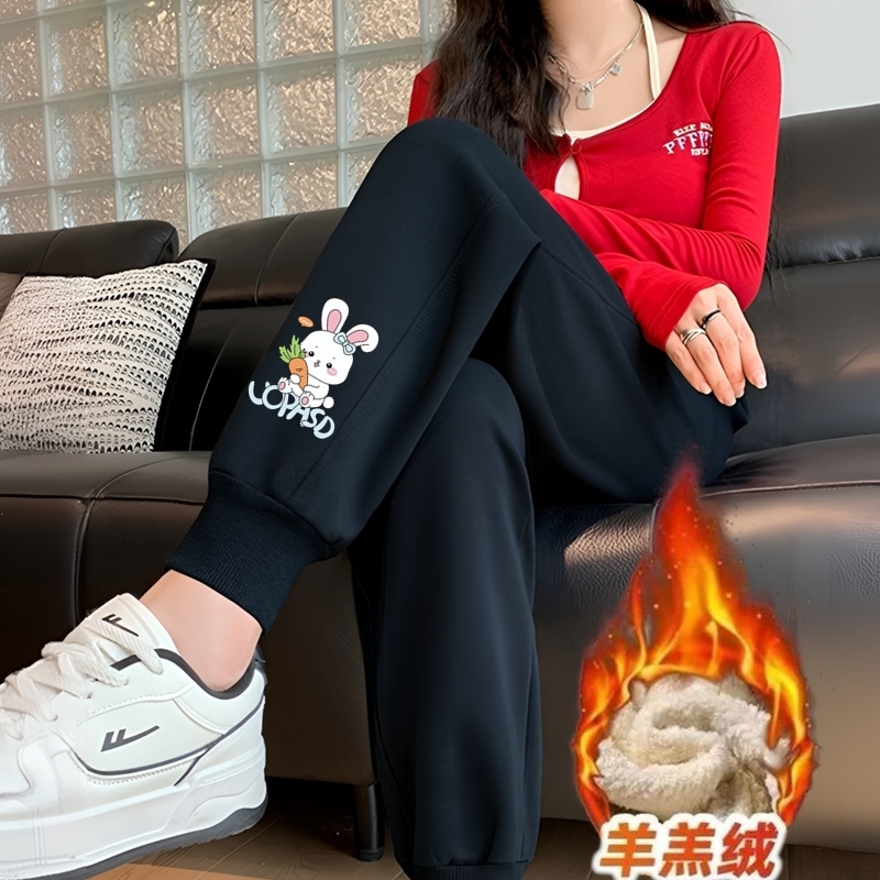 冬季加绒加厚卫裤女士羊羔绒休闲裤保暖长裤宽松显瘦百搭运动裤子