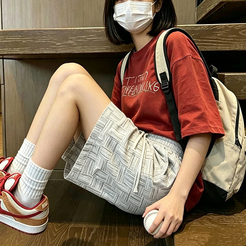 美式扎染休闲裤女夏季薄款冰丝运动短裤时尚潮流宽松直筒五分中裤