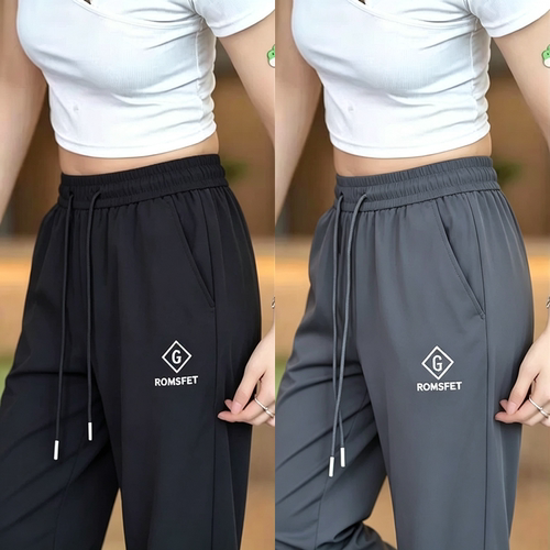 冰丝休闲裤子女款夏季薄款宽松束脚裤潮流高腰显瘦时尚百搭运动裤