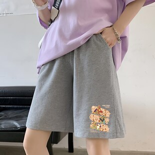 夏季 运动短裤 子女款 潮 宽松显瘦阔腿休闲裤 直筒中裤 薄款 学生五分裤