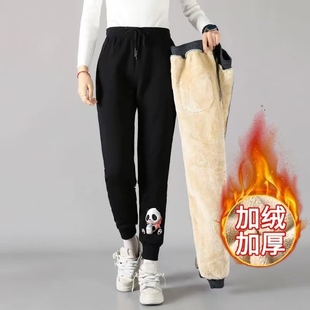 潮流束脚哈伦卫裤 加绒羊羔绒运动裤 时尚 加厚保暖休闲裤 子 女士冬季