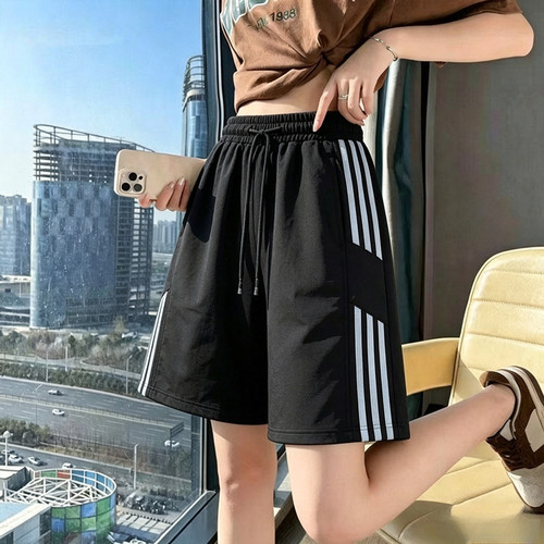 裤子女款夏季薄款冰丝运动短裤宽松潮流五分裤撞色条纹直筒休闲裤