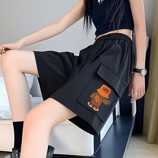 女夏季 短裤 新款 宽松休闲短裤 子 美式 潮流运动阔腿直筒中裤 高街工装
