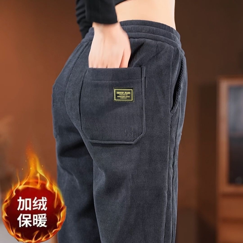 便宜尾货灯芯绒直筒裤女冬季新款运动高腰潮流百搭加绒加厚休闲裤