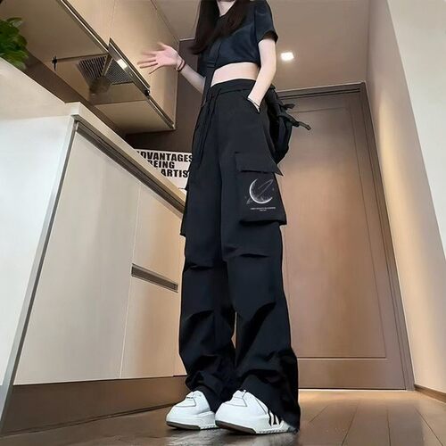 休闲裤子女春夏季2026新款高腰显瘦百搭直筒运动裤潮流时尚工装裤
