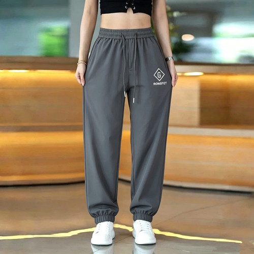 冰丝运动裤女夏季薄款宽松休闲长裤百搭潮流爆款显瘦刺绣束脚裤子