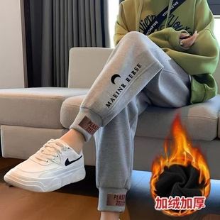 加绒加厚休闲裤子女款秋冬季宽松束脚运动裤女时尚卫裤百搭哈伦裤