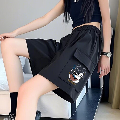 运动短裤女夏季薄款高腰宽松潮流休闲工装裤百搭显瘦阔腿直筒中裤