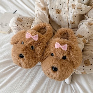 月子鞋 男保暖鞋 包头拖女 女加绒棉拖鞋 马尔济斯小狗棉拖居家棉拖鞋