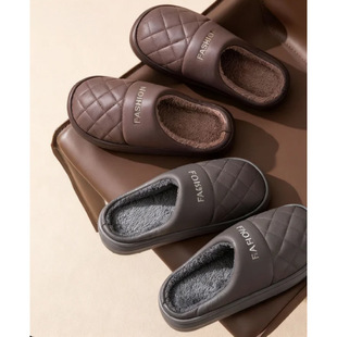 男冬季 男士 厚底新款 加绒包头拖男皮拖鞋 家居室内保暖鞋 高档棉拖鞋