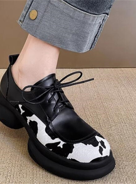 2026秋季新款隐形内增高7厘米 马毛厚底粗跟圆头系带浅口单鞋B183