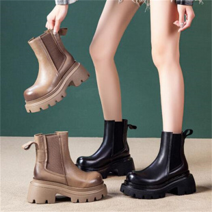 2026秋冬新款 靴B590 隐形内增高11厘米真皮圆头防水台加绒短筒时装