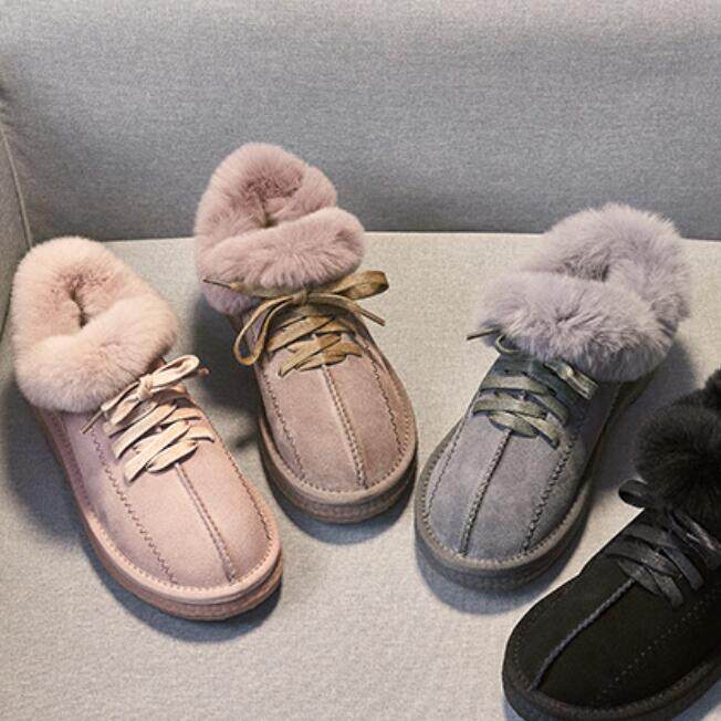 隐形内增高6厘米 磨砂皮保暖兔毛口坡跟圆头雪地靴 莱咖女鞋8163K