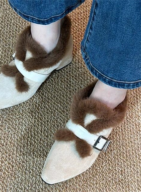 2026冬季新款隐形内增高7厘米 真皮时尚尖头皮带扣棉鞋雪地靴B539