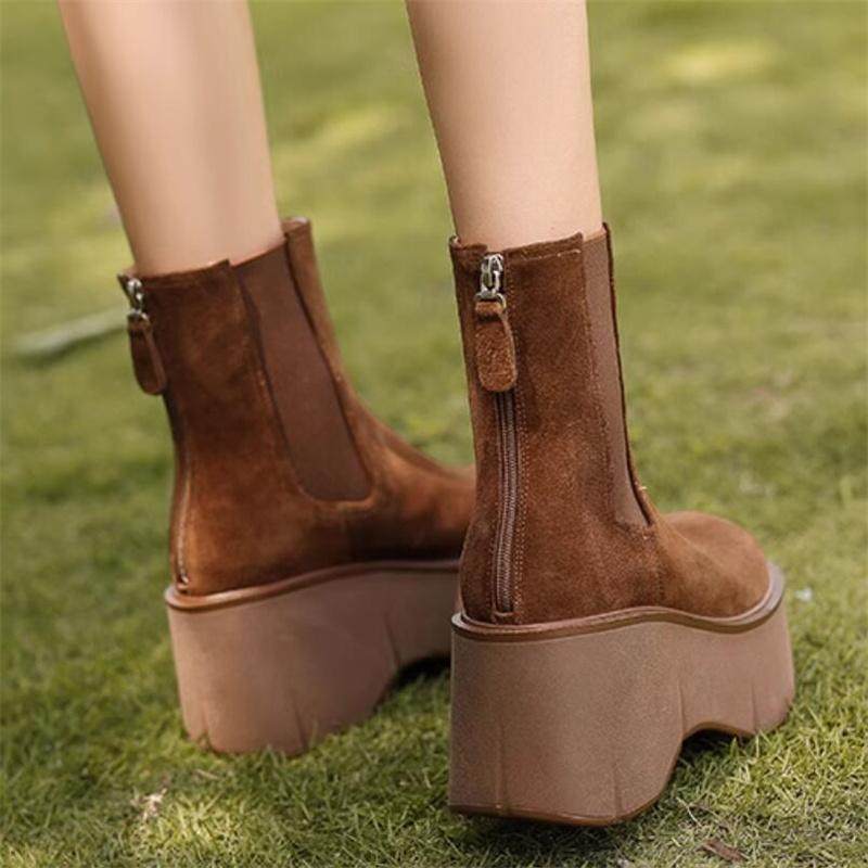 2026秋冬新款隐形内增高12厘米磨砂皮厚底圆头加绒保暖时装靴A333