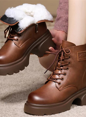 2026冬季新款隐形内增高10厘米真皮厚底圆头防水台马丁雪地靴B551
